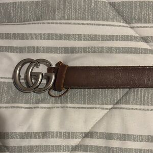 Gucci Brown Leather Belt with Silver GG Buckle